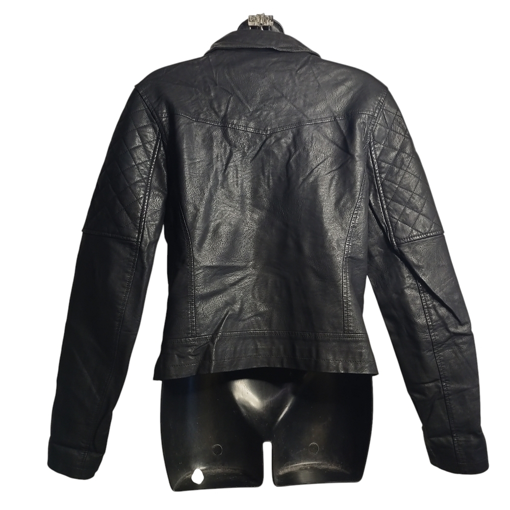Ci Sono By Cavalini Vegan Leather Moto Jacket WOMEN'S Black ZIP Up Size Large - Picture 2 of 8